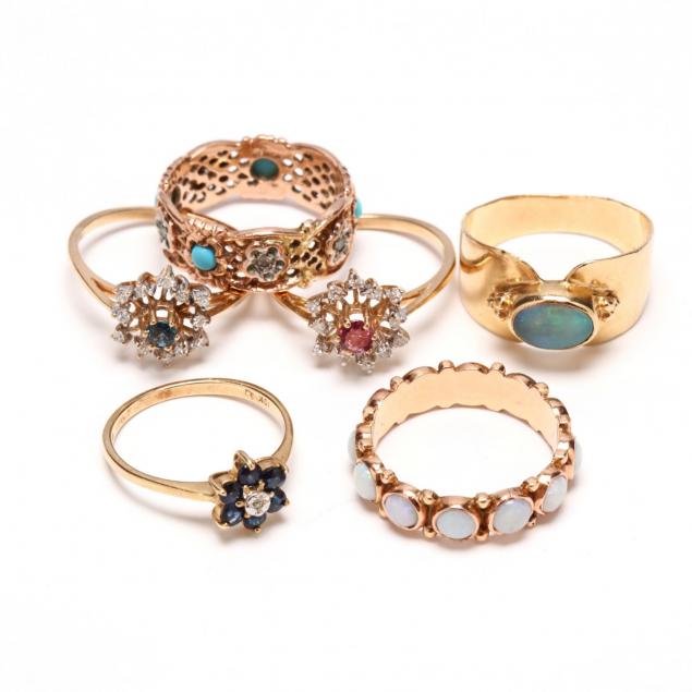 six-gold-and-gem-set-rings