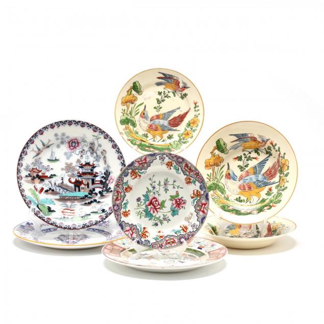 seven-antique-english-porcelain-plates