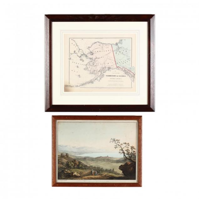 two-framed-works-a-perspective-view-and-an-alaskan-map