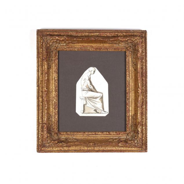 framed-neoclassical-drawing-of-a-seated-figure