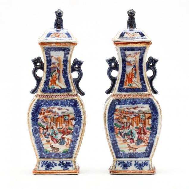 a-pair-of-chinese-rose-mandarin-lidded-mantel-urns
