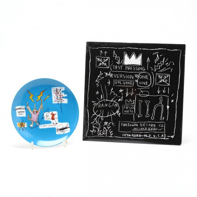 two-jean-michel-basquiat-items-beat-bop-vinyl-record-and-commemorative-porcelain-plate