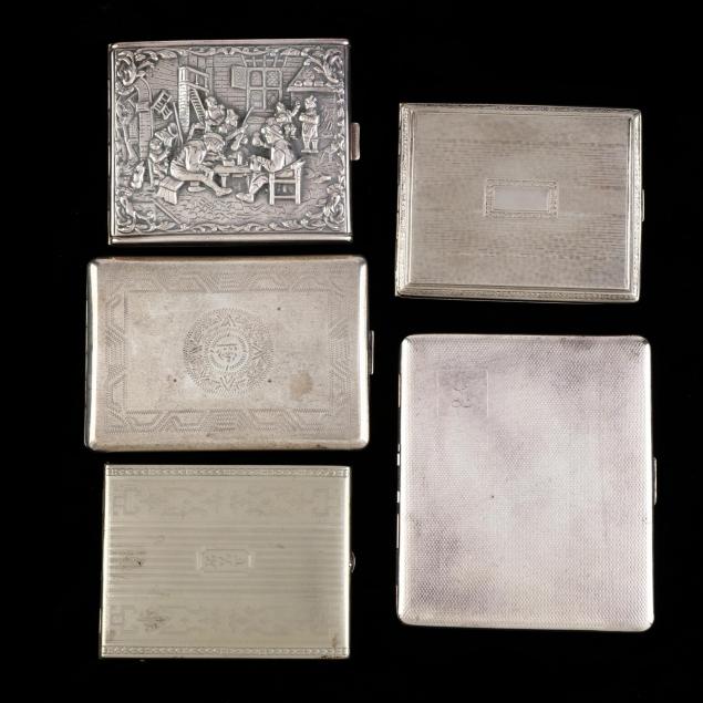 five-vintage-antique-silverplate-cigarette-cases