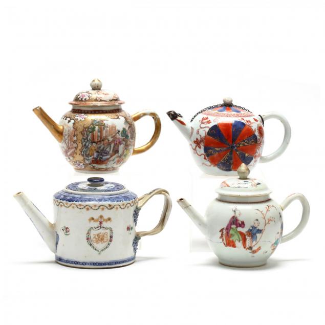 four-antique-chinese-export-porcelain-teapots