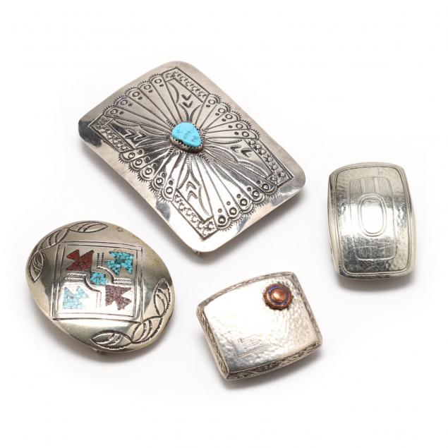 four-native-american-silver-belt-buckles