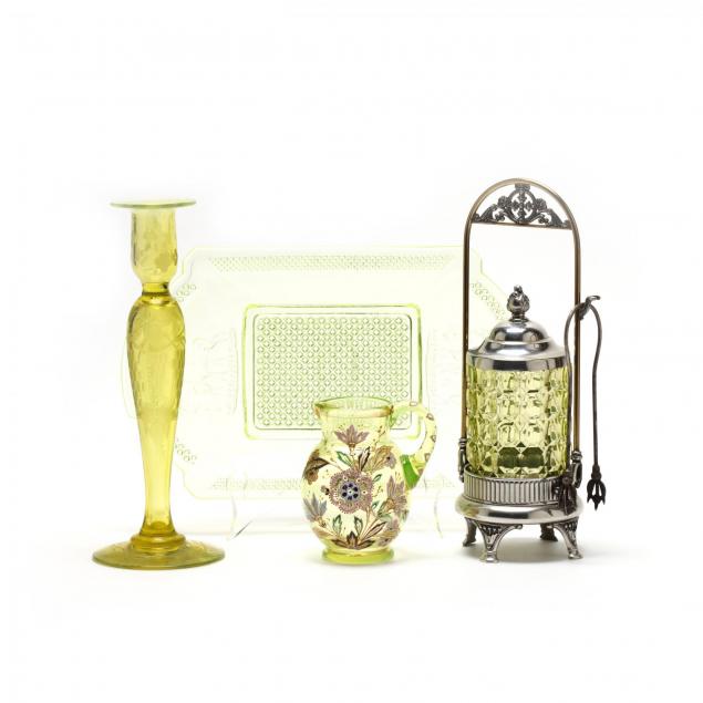 four-pieces-of-victorian-vaseline-art-glass