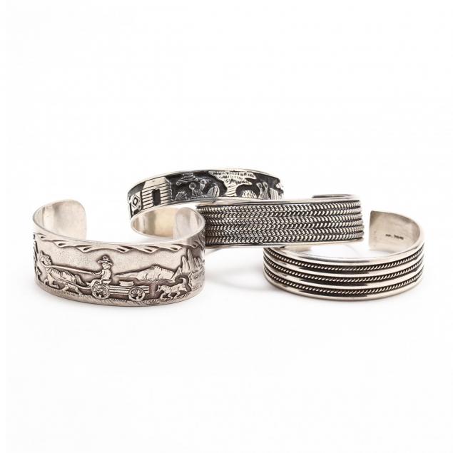 four-native-american-silver-cuff-bracelets