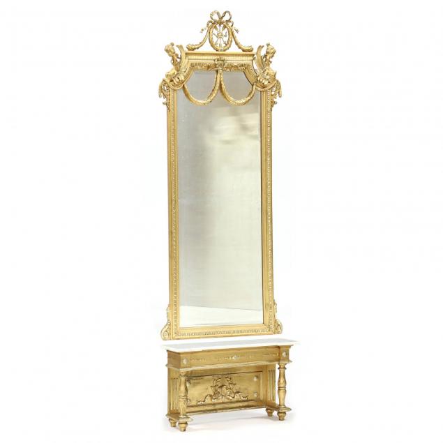 neoclassical-carved-and-gilt-pier-mirror-and-marble-top-stand