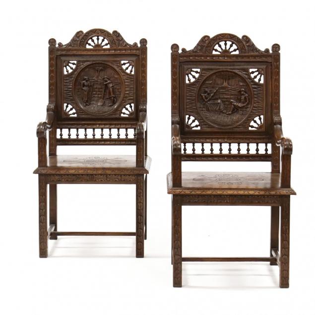 pair-of-antique-flemish-carved-oak-hall-chairs