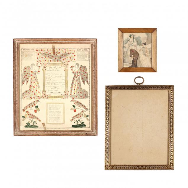 group-of-three-antique-items-two-prints-and-a-frame