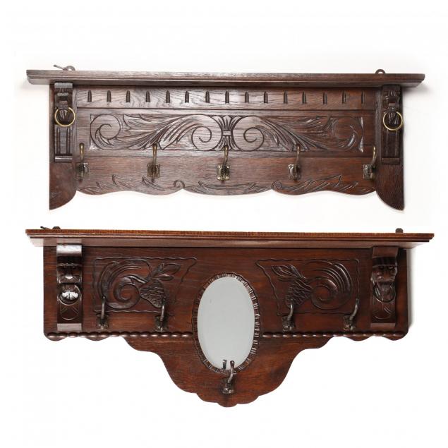 two-antique-carved-oak-wall-shelves