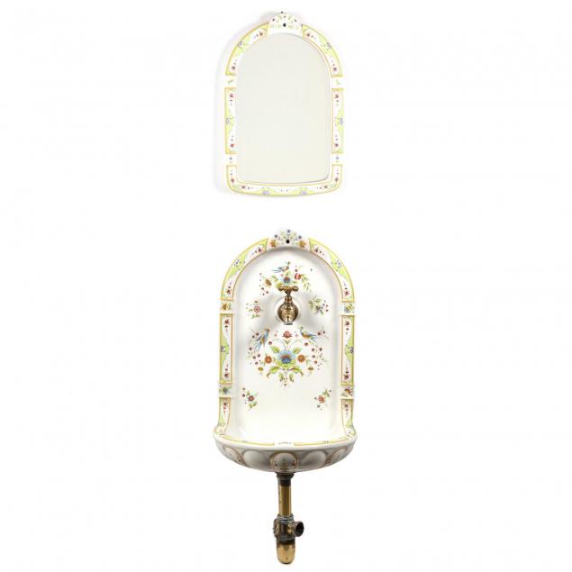 italian-faience-glaze-decorated-basin-and-mirror