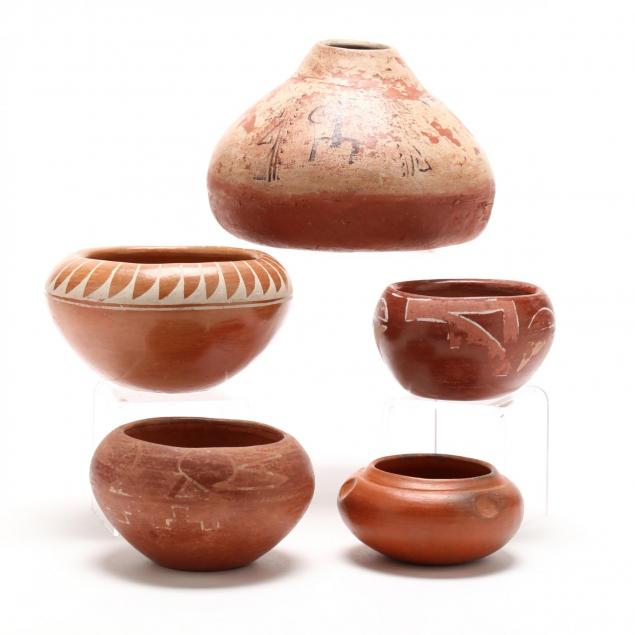 five-american-indian-redware-pottery-vessels