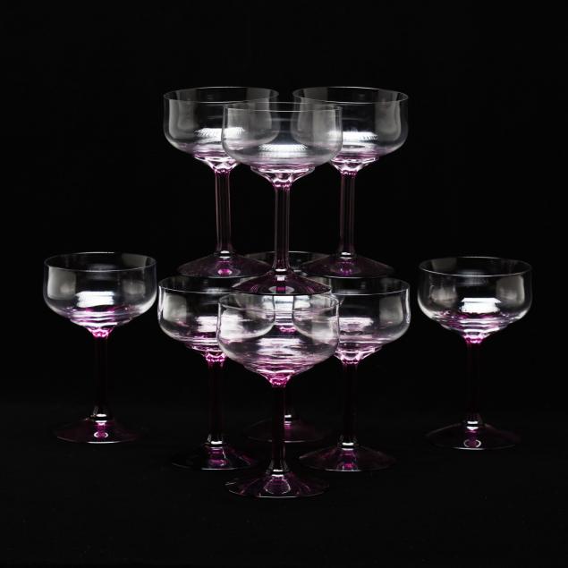 fostoria-set-of-nine-plum-corsage-champagne-coupes