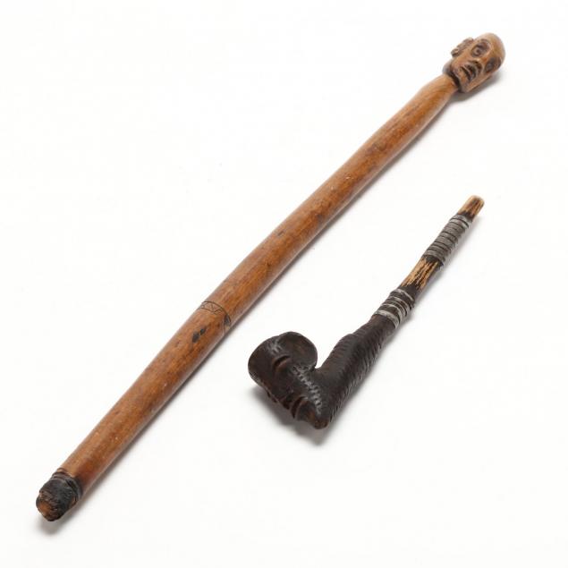 african-carved-wood-drum-stick-and-pipe