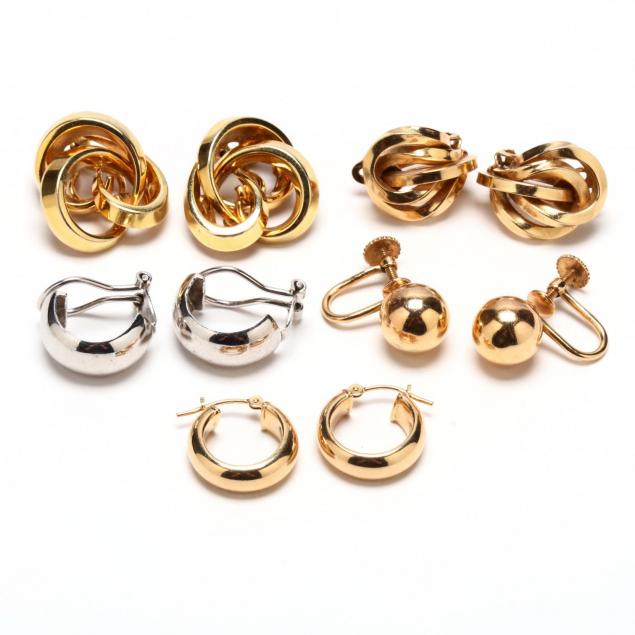 five-pairs-of-14kt-gold-earrings