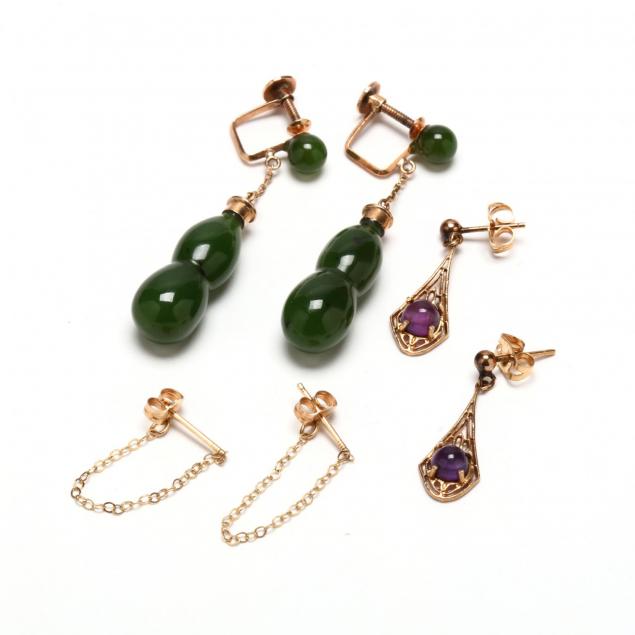 three-pairs-of-14kt-pendant-earrings