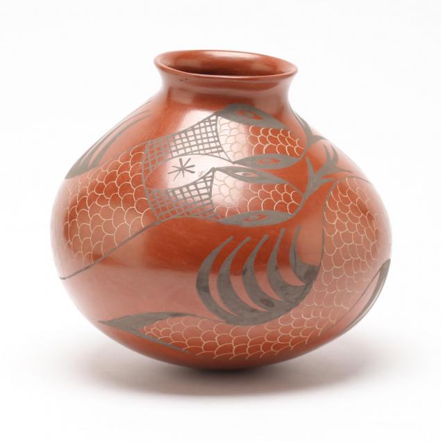 southwest-redware-pottery-olla-featuring-double-headed-snake
