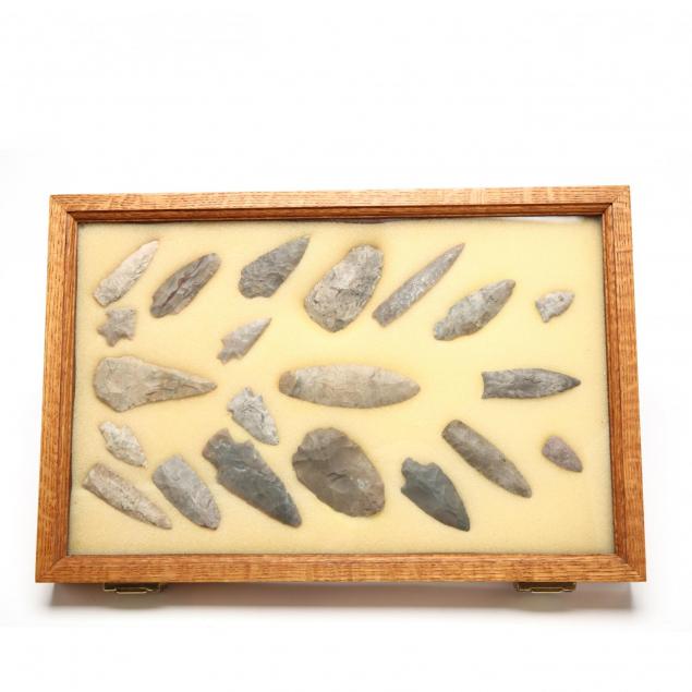 frame-of-21-pre-historic-american-indian-chipped-stone-artifacts