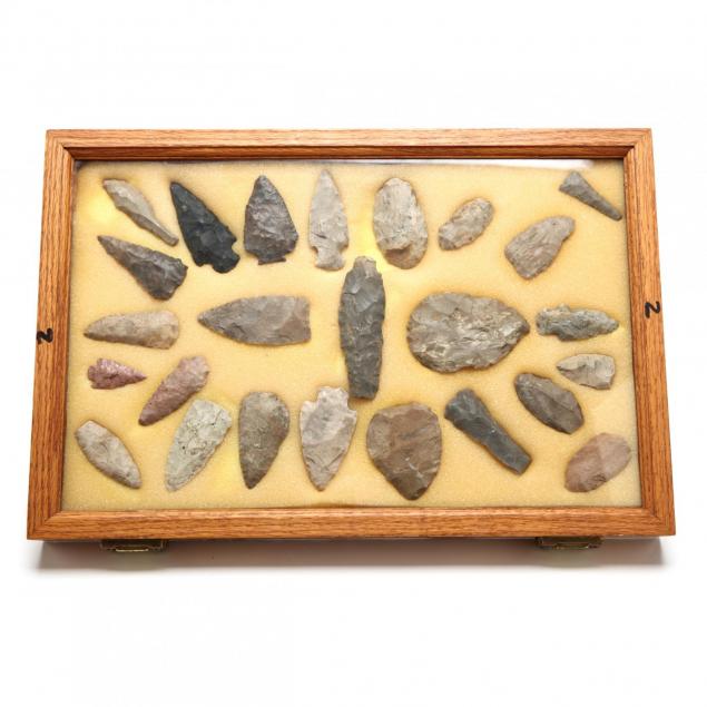 frame-of-25-pre-historic-indian-chipped-stone-artifacts