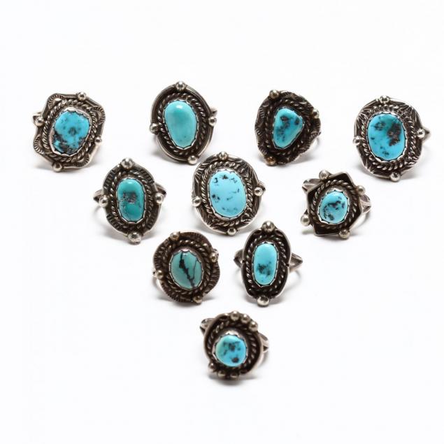 ten-sterling-silver-southwest-turquoise-rings