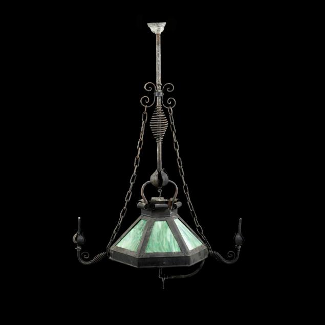 antique-gas-lit-slag-glass-hanging-light