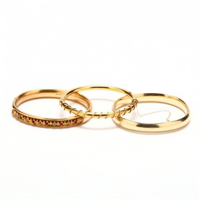 three-14kt-gold-bangle-bracelets