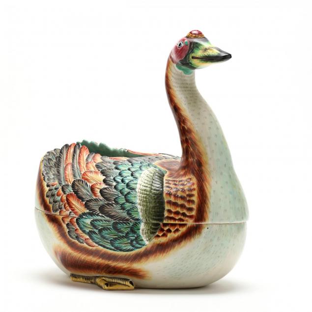 large-vintage-mottahedeh-polychrome-goose-tureen