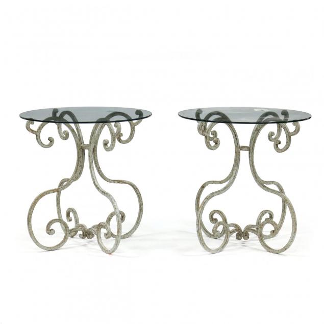 pair-of-painted-iron-glass-top-side-tables