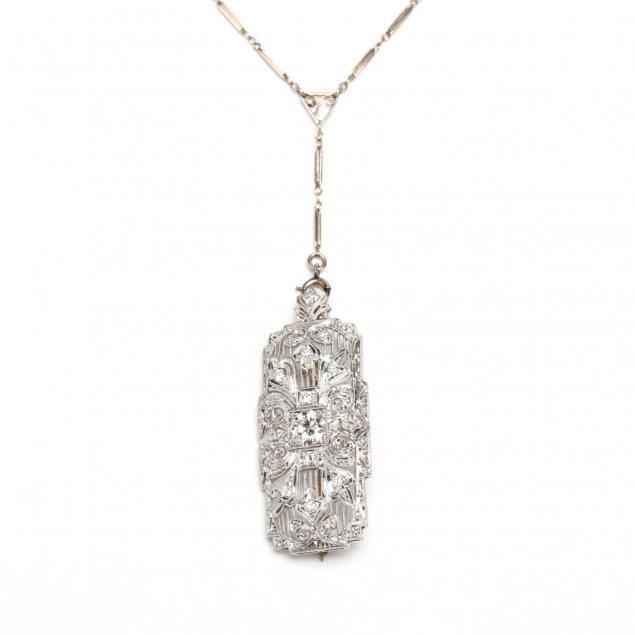 edwardian-platinum-and-diamond-brooch-pendant-with-14kt-gold-chain-necklace