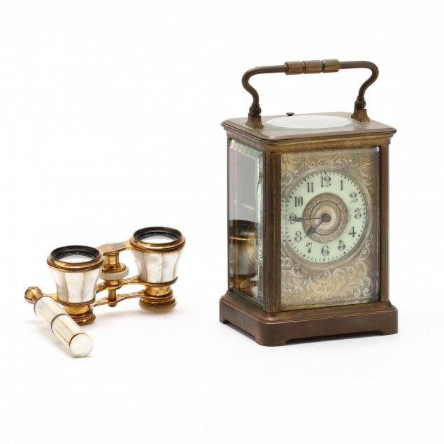 antique-carriage-clock-and-opera-glasses