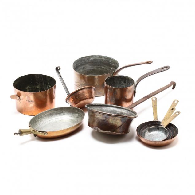 ten-vintage-assorted-copper-pots