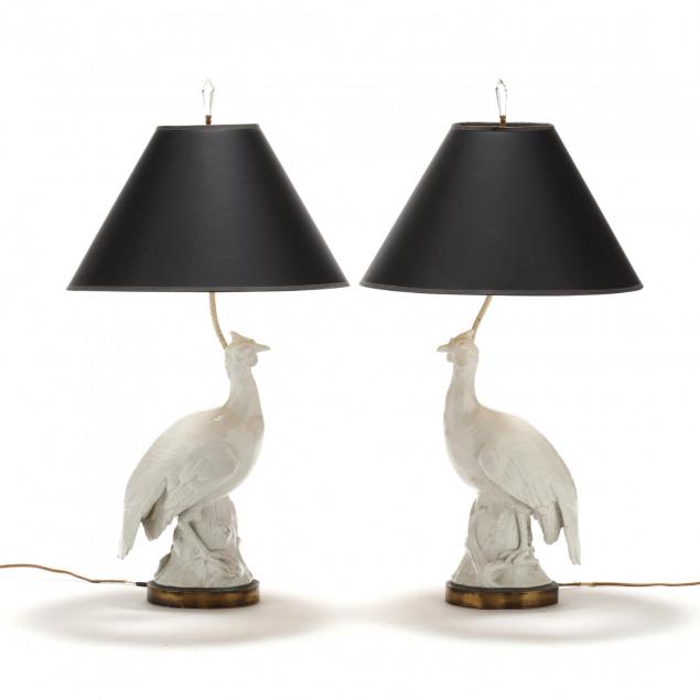 pair-of-vintage-porcelain-guinea-hen-table-lamps