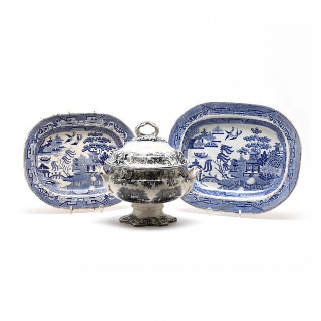 two-english-ironstone-platters-and-lidded-tureen