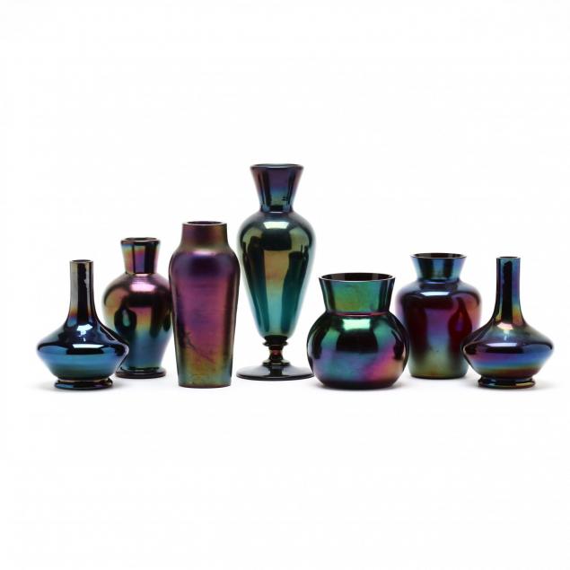 seven-austrian-art-glass-luster-vases