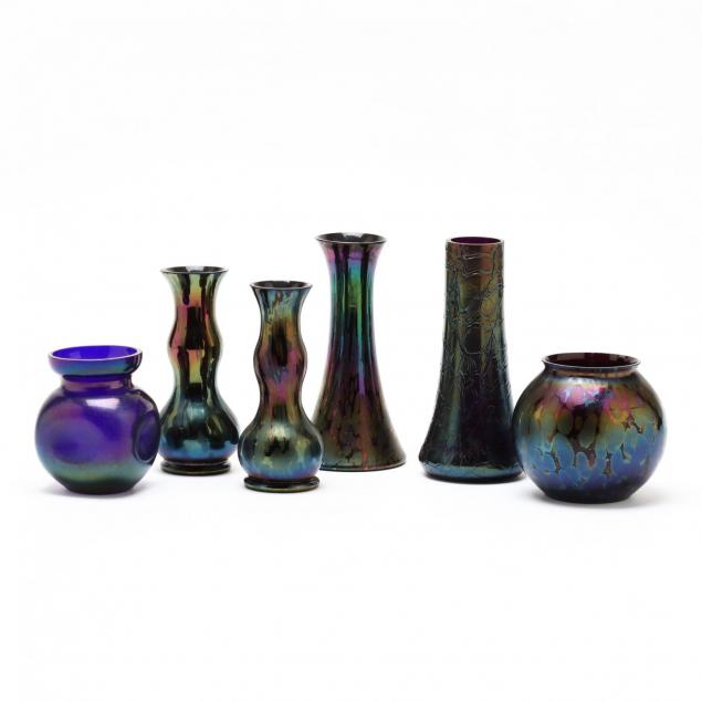 six-austrian-oil-spot-decorated-cabinet-vases