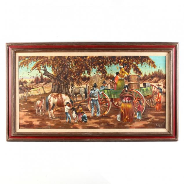 howard-bobbs-nm-exterior-scene-with-native-american-family-horses-and-a-cart