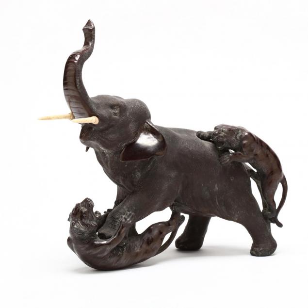 a-meiji-period-japanese-bronze-sculpture-of-an-elephant-attacked-by-tigers