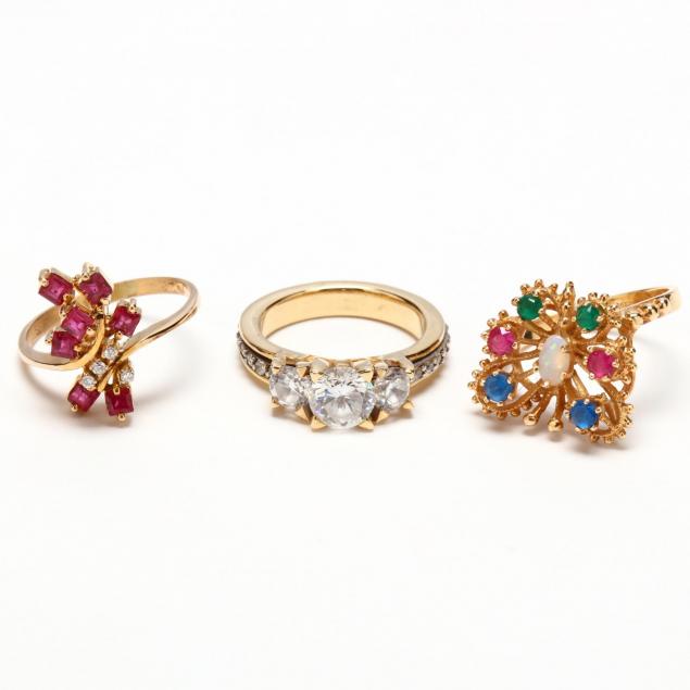 three-14kt-gold-and-gem-set-rings