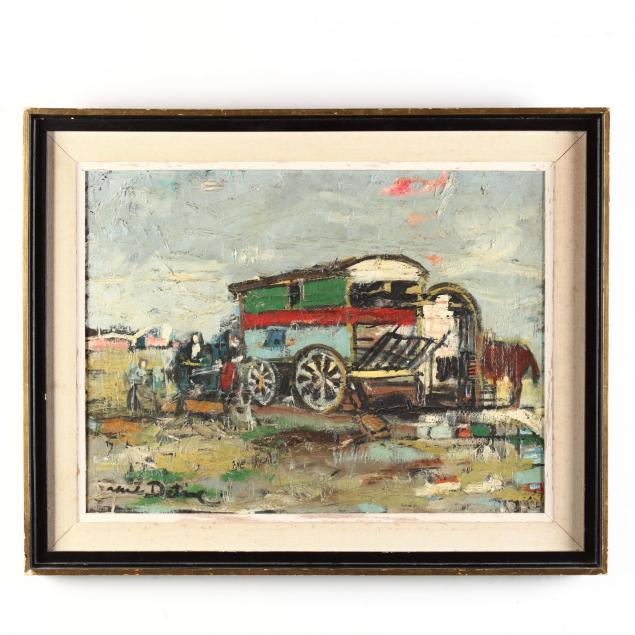 mid-century-painting-of-a-gypsy-caravan