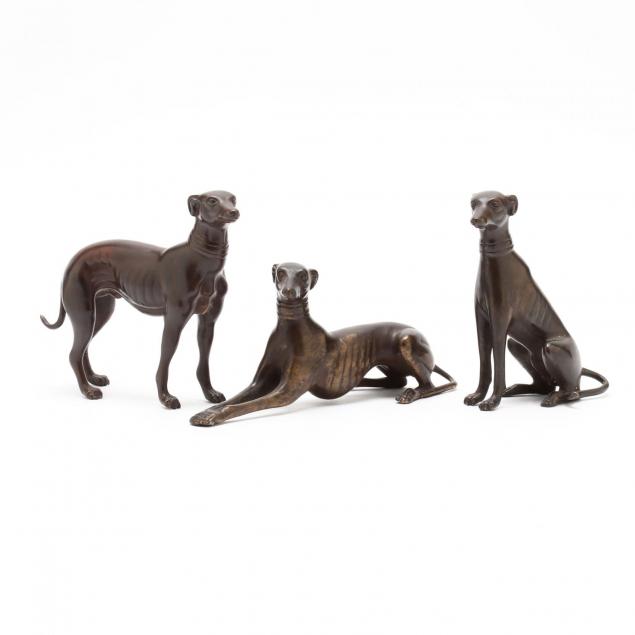 three-vintage-bronze-whippet-figures