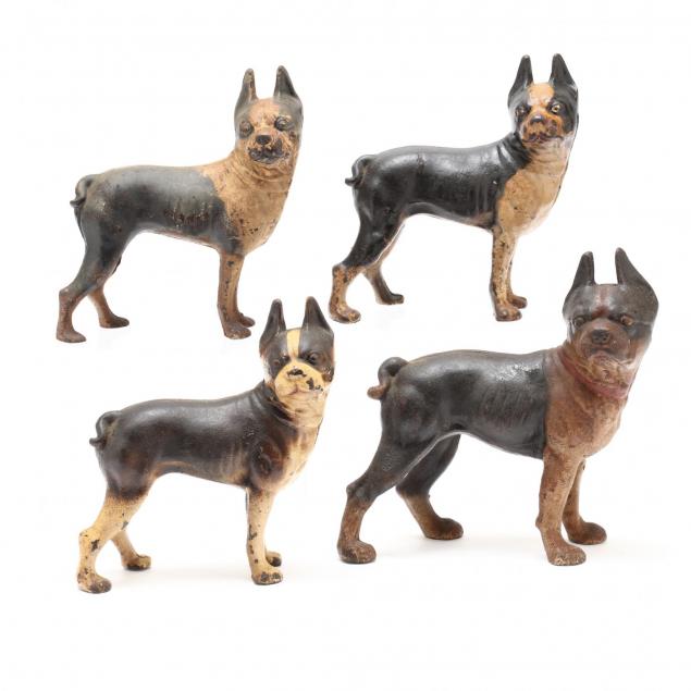 four-antique-painted-cast-iron-boston-terrier-doorstops