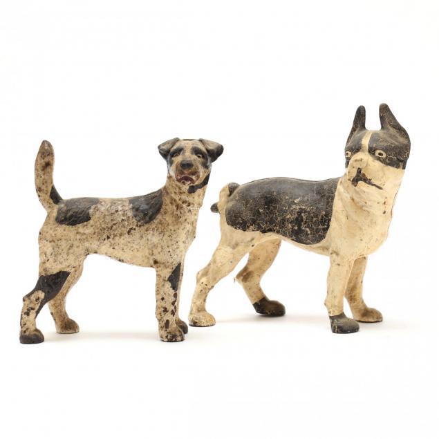 two-antique-cast-iron-dog-form-banks