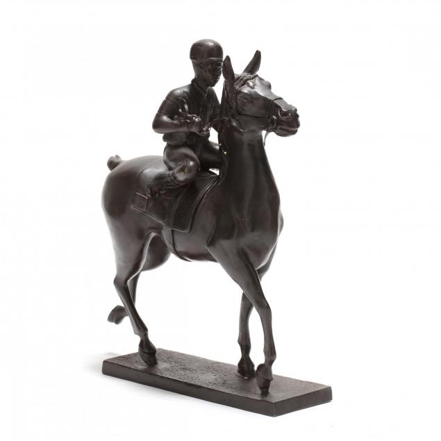 contemporary-bronze-sculpture-of-a-horse-and-jockey