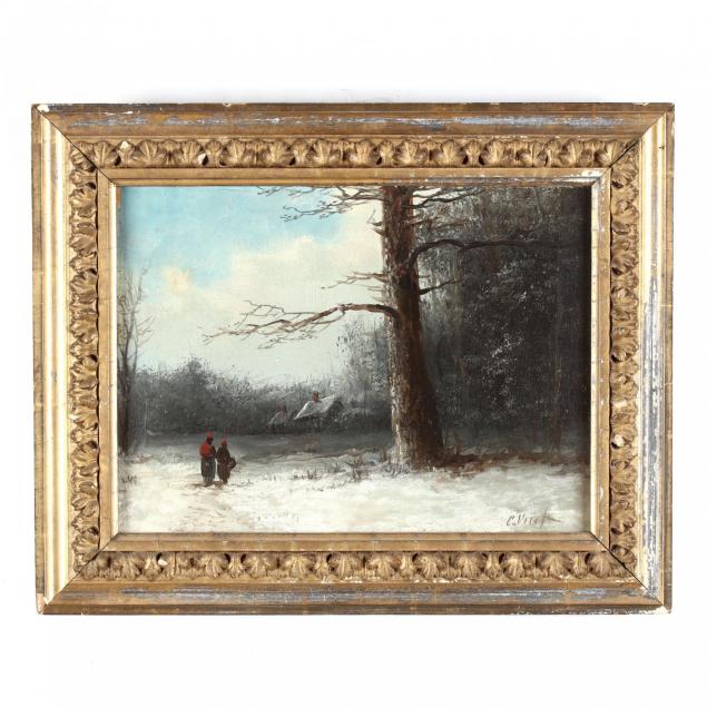 antique-painting-of-a-winter-landscape-with-figures
