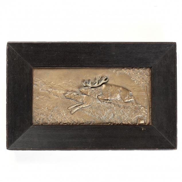 an-antique-continental-bronze-plaque-of-a-hunt-scene