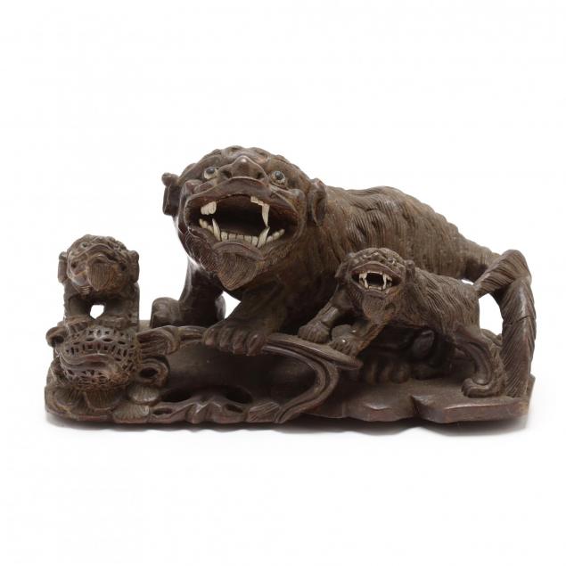 a-chinese-carved-wooden-foo-dogs-with-two-pups