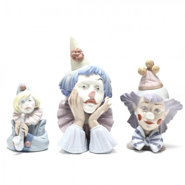 three-lladro-clowns-busts