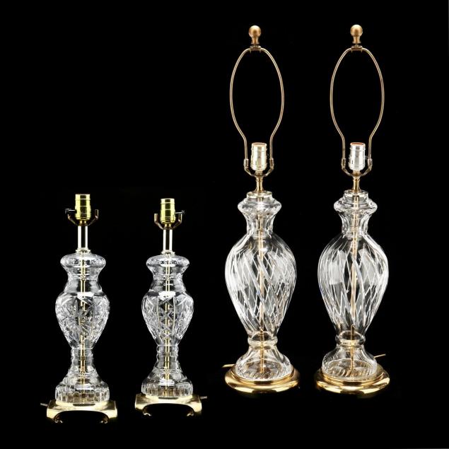 two-pairs-of-crystal-and-brass-lamps