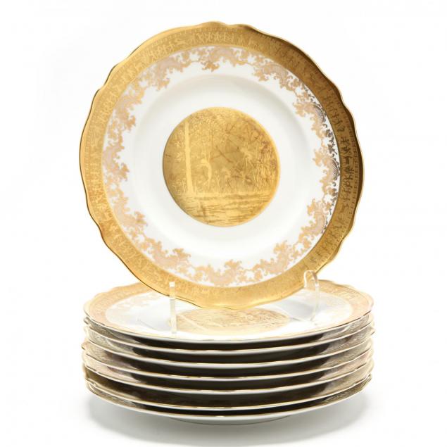 set-of-eight-bavarian-gilt-decorated-fairy-dinner-plates